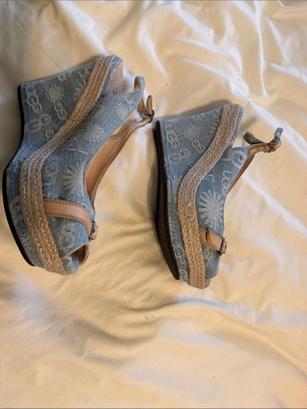 Blue Espadrille Wedge Slingback Shoes